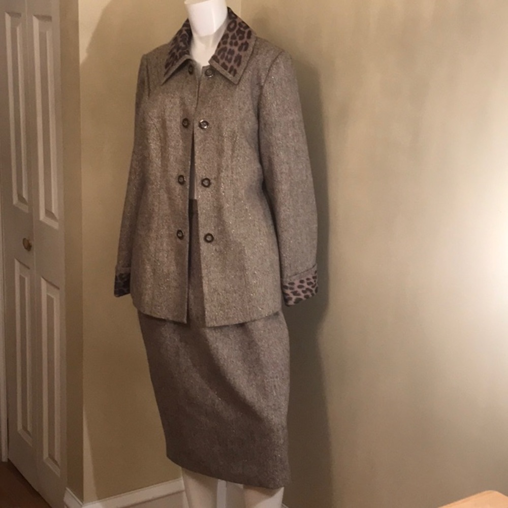 BEN MARC INT’L Brown & Gold Tweed Midi Suit